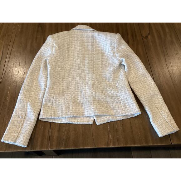 L'AGENCE Brooke Double Brested Crop boucle Blazer in ivory ecru tweed style 0 - Picture 5 of 13